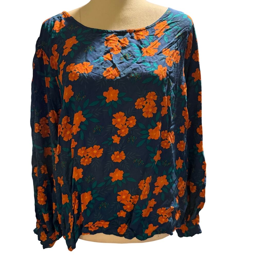 Modcloth x Collectif Floral Tie Back Blouse, Navy Orange, Plus Size 24W